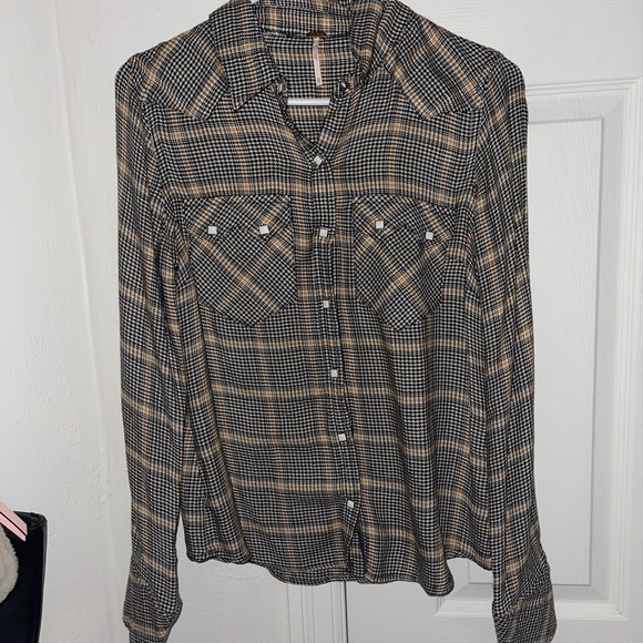 Free People Tops - Free People Long Sleeve Button/Snap Down Shirt Blue Plaid Women Size XS